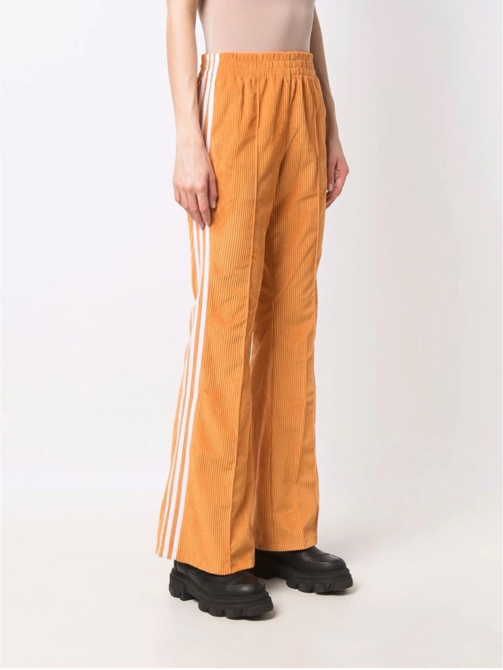 adidas Orange Corduroy Track Pants with White Stripes
